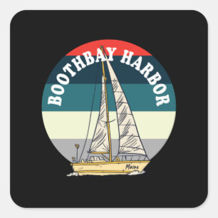 Sailing Boothbay Harbor Maine Vintage Square Sticker
