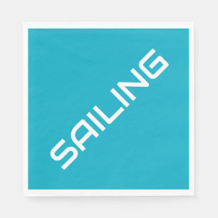 SAILING Bright Azure Blue Modern White Slant Text Napkins