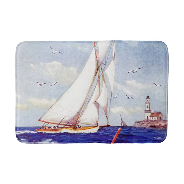 Sailing By The Lighthouse by Albert B. Marks Bathroom Mat (Front)