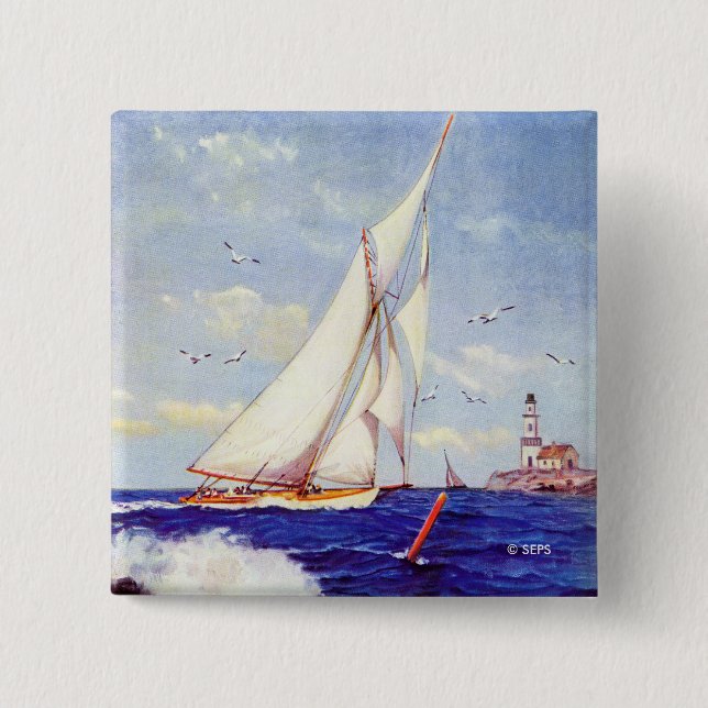Sailing By The Lighthouse by Albert B. Marks Button (Front)