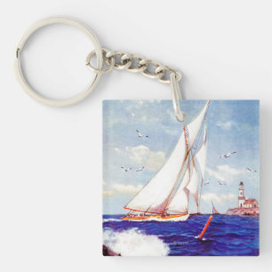 Sailing By The Lighthouse by Albert B. Marks Keychain