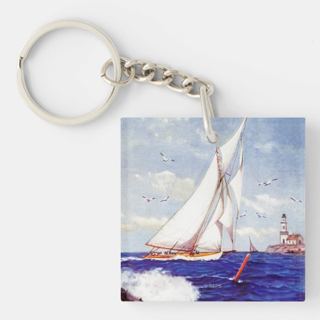 Sailing By The Lighthouse by Albert B. Marks Keychain (Front)