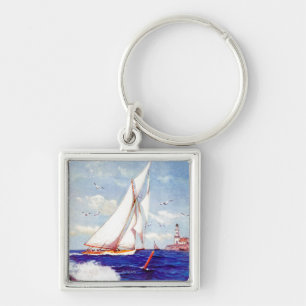 Sailing By The Lighthouse by Albert B. Marks Keychain