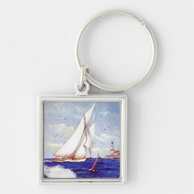 Sailing By The Lighthouse by Albert B. Marks Keychain (Front)
