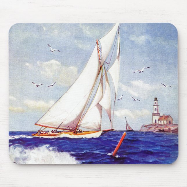Sailing By The Lighthouse by Albert B. Marks Mouse Pad (Front)