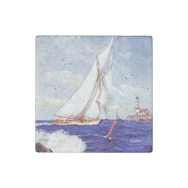 Sailing By The Lighthouse by Albert B. Marks Stone Magnet (Front)