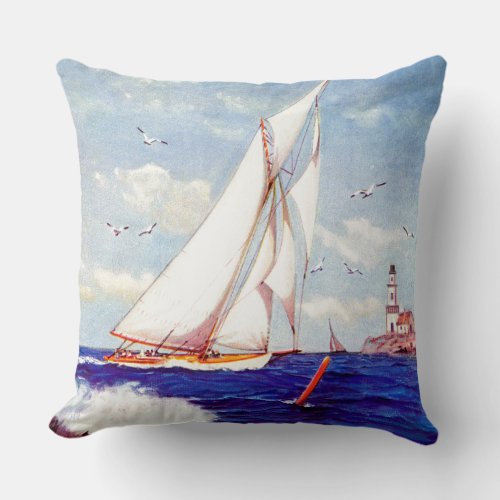 Sailing By The Lighthouse by Albert B Marks Throw Pillow