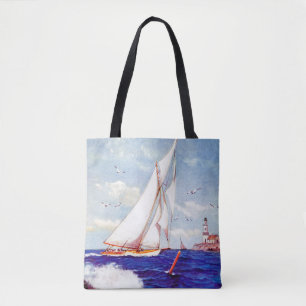 Sailing By The Lighthouse by Albert B. Marks Tote Bag