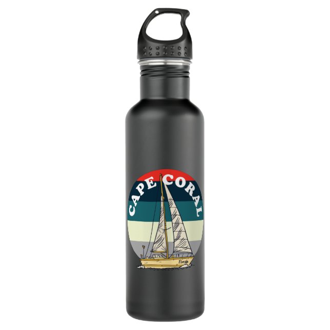 Sailing Cape Coral Florida Vintage Stainless Steel Water Bottle (Front)