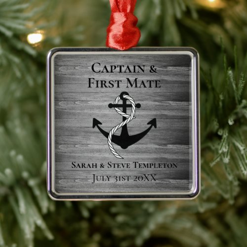 Sailing Captain First Mate Nautical Wedding Anchor Metal Ornament