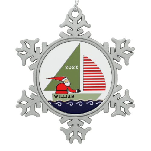 Sailing Christmas Collectible Snowflake Pewter Christmas Ornament