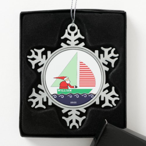 Sailing Christmas Collectible Snowflake Pewter Christmas Ornament