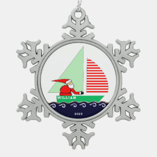 Sailing Christmas Collectible Snowflake Pewter Christmas Ornament