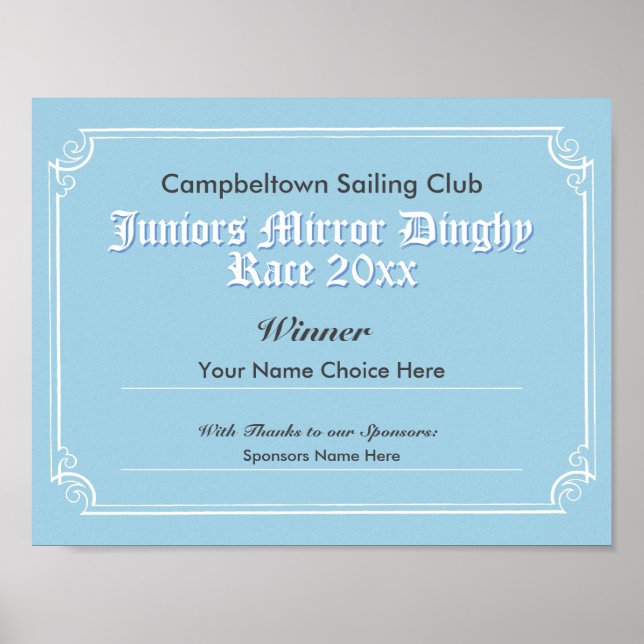 Sailing Club Competition Winner's Certificate Post Poster (Front)