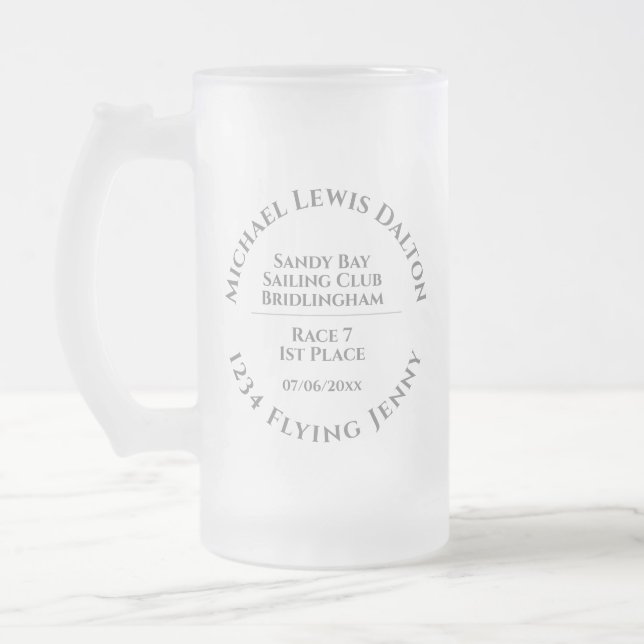 Sailing Club Trophy Frosted Glass Beer Mug (Left)