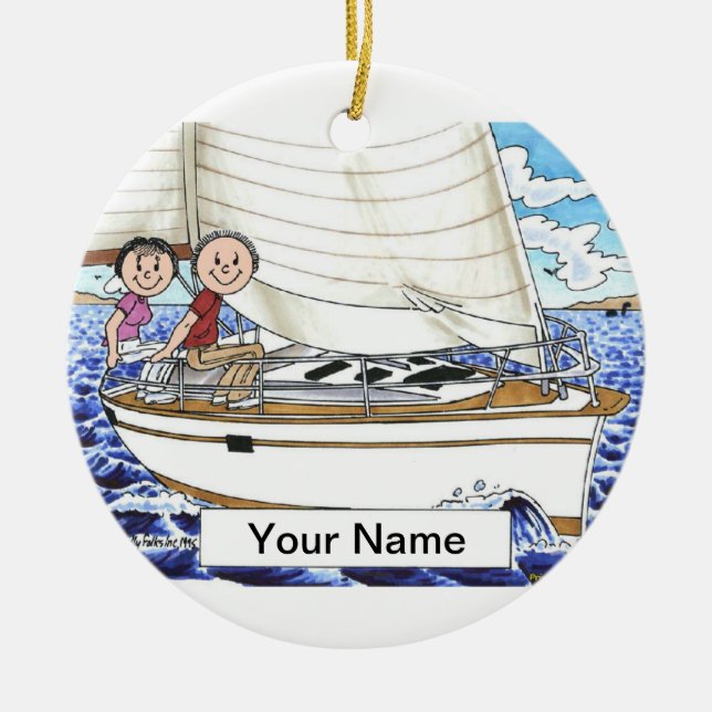 Sailing Couple Ceramic Ornament (Front)