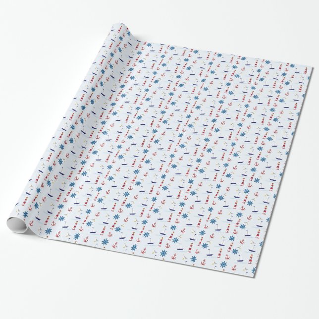 Sailing Cute Nautical Design Wrap Wrapping Paper (Unrolled)