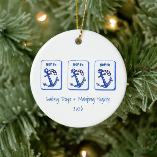 Sailing Days &amp; Mahjong Nights Pung Anchor Tiles Ceramic Ornament