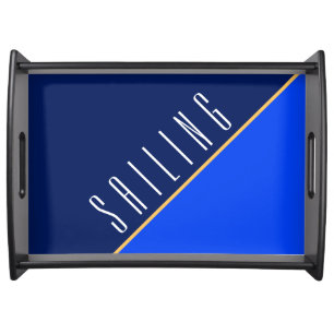 SAILING Diagonal Navy Royal Blue Color Block Serving Tray