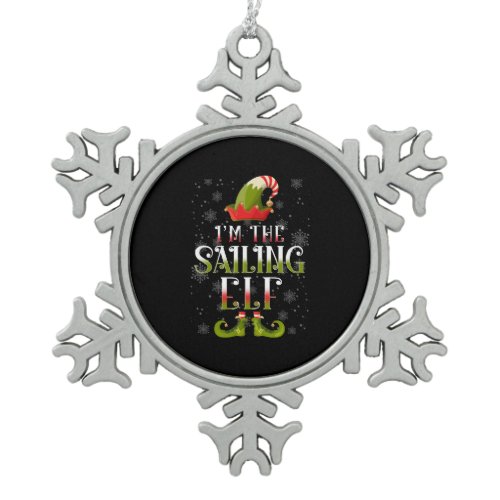 Sailing Elf Christmas Gift Snowflake Pewter Christmas Ornament