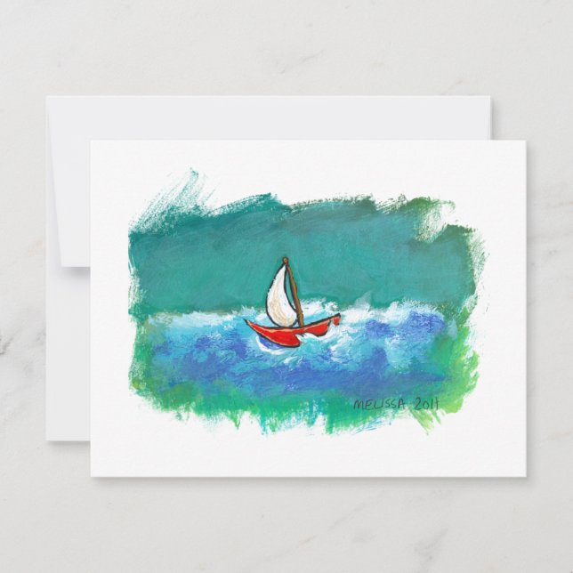 Sailing fun original boat painting colorful art invitation (Front)