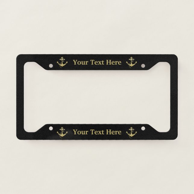 Sailing Gold Nautical Anchor Captain  License Plate Frame (Front)