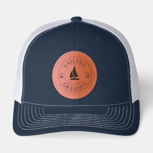 Sailing Grandpa Year Established  Leather Patch Hat
