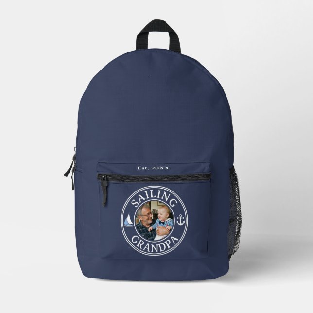 Sailing Grandpa Year Established Photo Printed Backpack (Front)