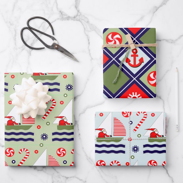 Sailing Holiday Gift Wrapping Paper Sheets (Front)