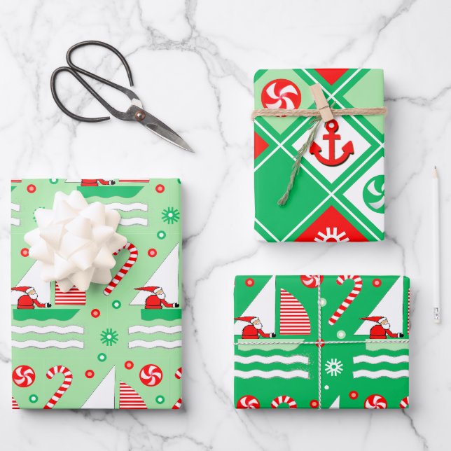Sailing Holiday Gift Wrapping Paper Sheets (Front)