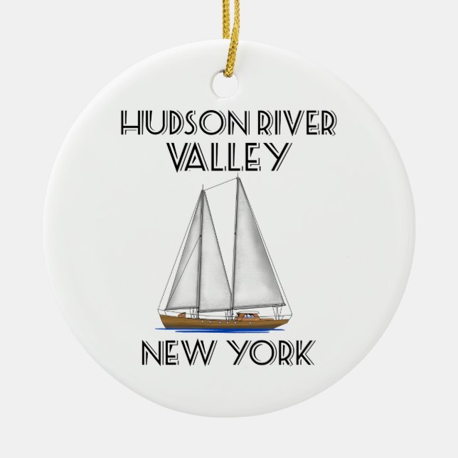 Sailing Hudson River New York Ceramic Ornament (Front)