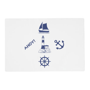 Sailing Illustrative 2Way Design+Pattern Navy Blue Placemat