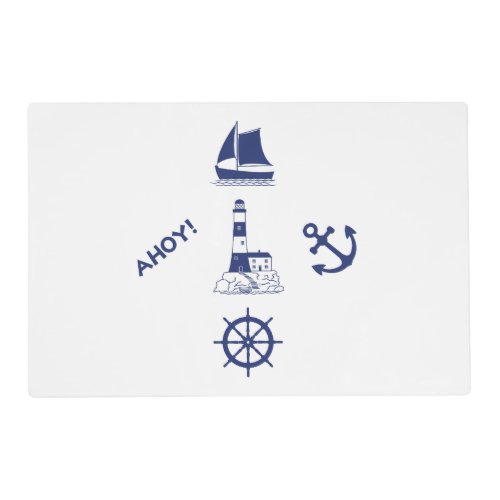Sailing Illustrative 2Way DesignPattern Navy Blue Placemat