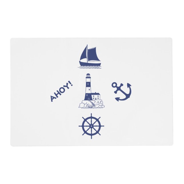 Sailing Illustrative 2Way Design+Pattern Navy Blue Placemat (Front)