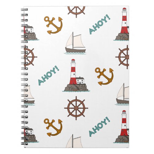 Sailing Illustrative Big Pattern Color on White Notebook