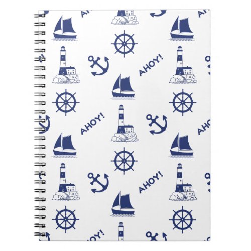 Sailing Illustrative Big Pattern Navy Blue Notebook