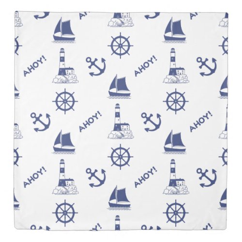 Sailing Illustrative Big Ptn Navy BlueTransparent Duvet Cover