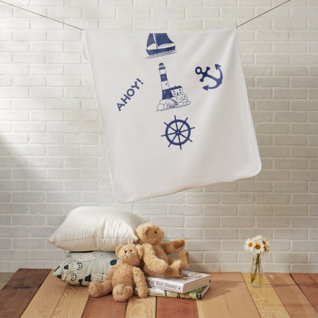 Sailing Illustrative Design Navy Blue+Transparent Baby Blanket (In Situ)