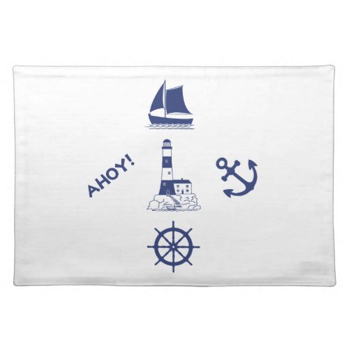 Sailing Illustrative Design Navy BlueTransparent Cloth Placemat