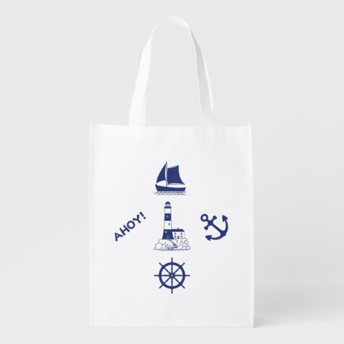 Sailing Illustrative Design Navy BlueTransparent Grocery Bag