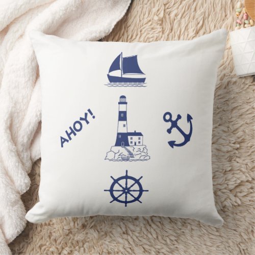 Sailing Illustrative Design Navy BlueTransparent Throw Pillow