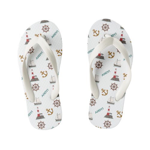 Sailing Illustrative Pattern Color Kids Flip Flops