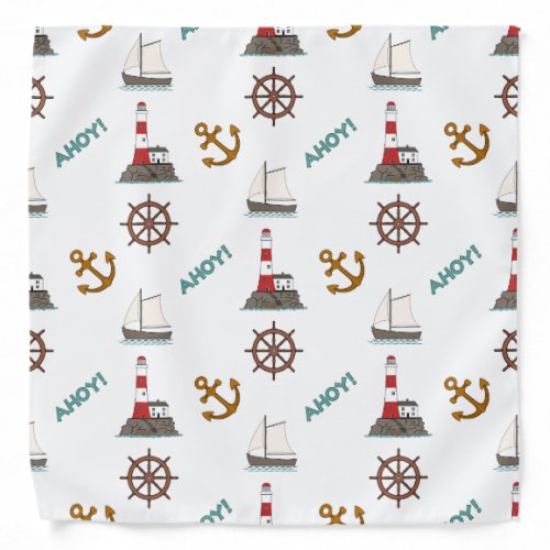 Sailing Illustrative Pattern Color on White Bandana