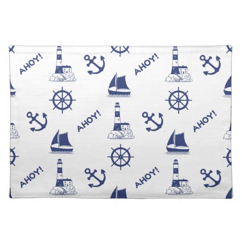 Sailing Illustrative Pattern Navy BlueTransparent Cloth Placemat
