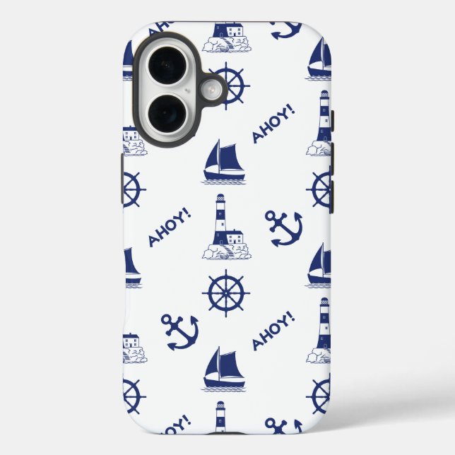 Sailing Illustrative Pattern Navy Blue+White Case-Mate iPhone Case (Back)
