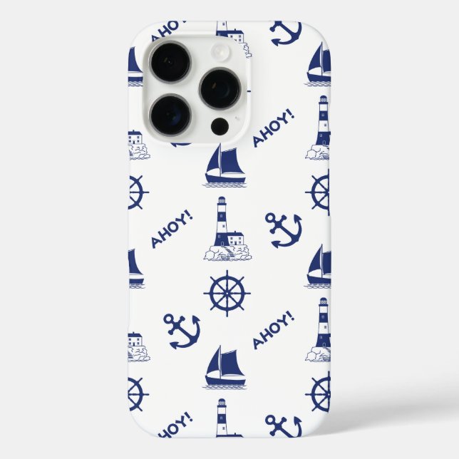 Sailing Illustrative Pattern Navy Blue+White Case-Mate iPhone Case (Back)