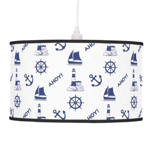 Sailing Illustrative Pattern Navy BlueWhite Ceiling Lamp