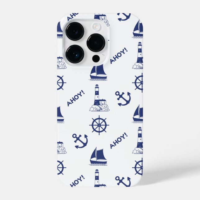 Sailing Illustrative Pattern Navy Blue+White iPhone Case (Back)