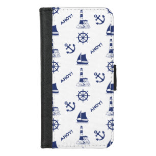 Sailing Illustrative Pattern Navy Blue+White iPhone 8/7 Wallet Case