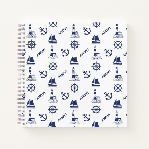 Sailing Illustrative Pattern Navy BlueWhite Notebook